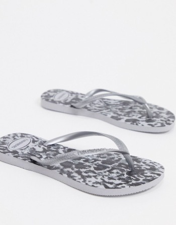 Havaianas Slim Animal Print Sive Srebrne - Ženske Japanke | 02659XKJO